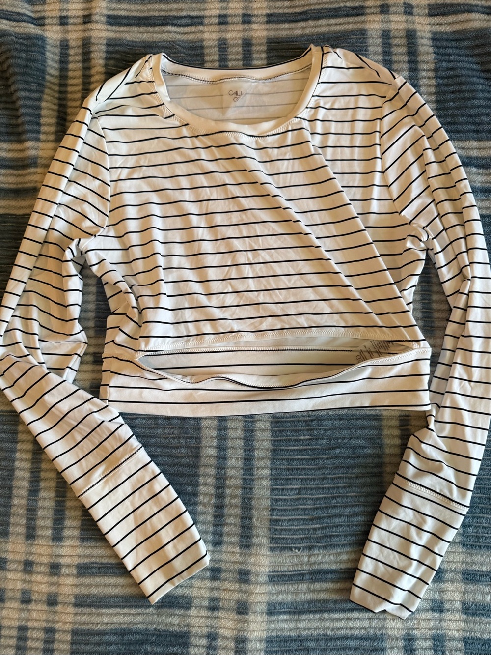 Alia White and Black Striped Long Sleeve Crop Top